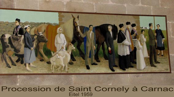 Tableau reprsentant la procession de Saint-Cornely  Carnac, da,s la chapelle de Saint-Colomban.
