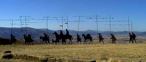 Les plerins de Saint Jacques sur l'Alto del Perdon.