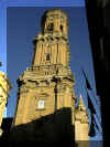 Le clocher de la cathdrale sur lequel nichent de trs nombreuses cigognes.