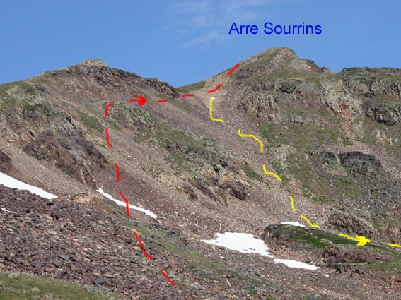 Itinéraire pour Arre Sourins, dont le sommet est situé un peu en arrière.