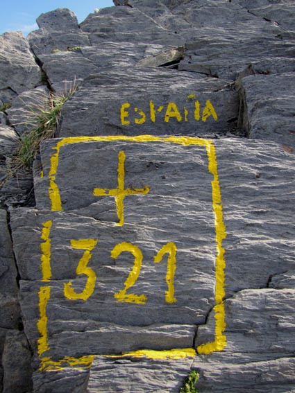 La croix frontière numéro 321, gravée sur un rocher.