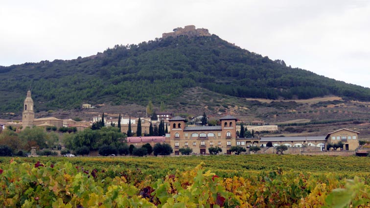 Villamayor de Monjardín, et le château au sommet de la colline.