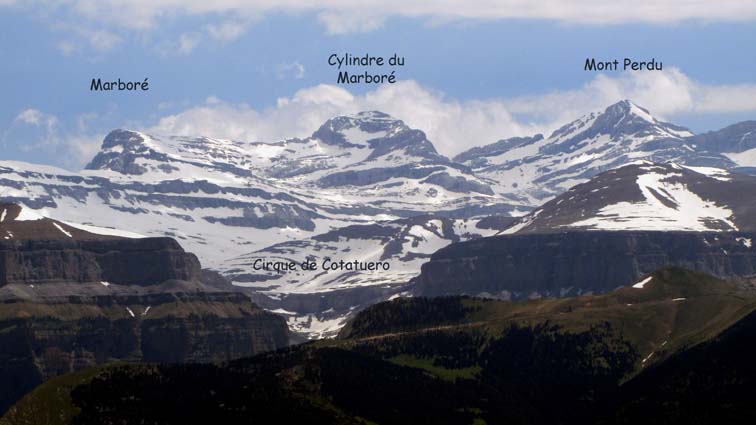 Marboré, Cylindre et Mont Perdu, avec le cirque de cotatuero en partie basse de la photo