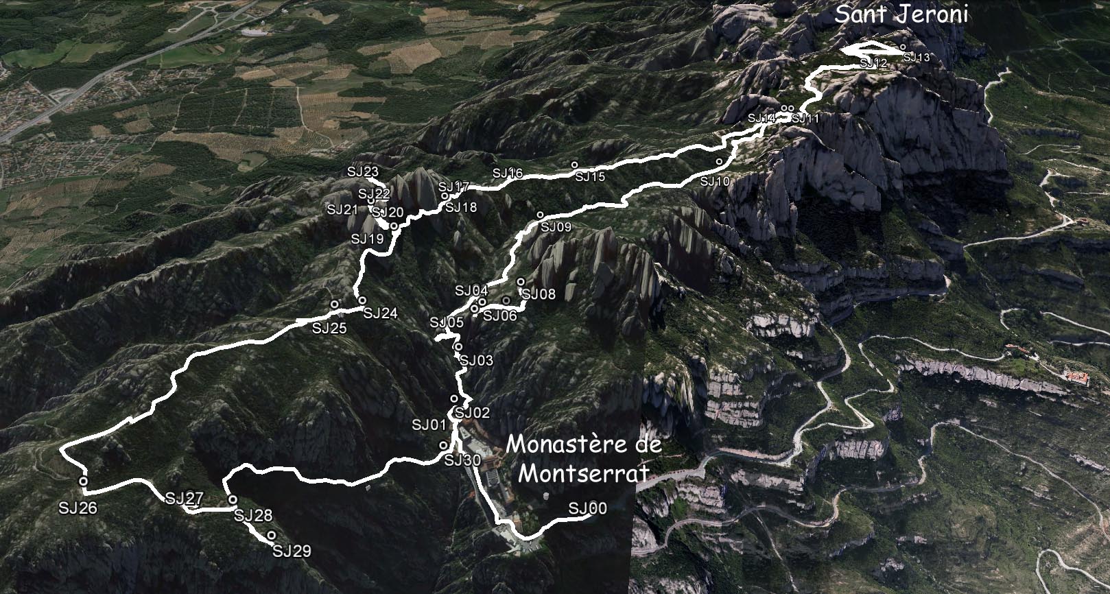 Vue 3D  de notre parcours: monastère de Montserrat - Sant Jeroni