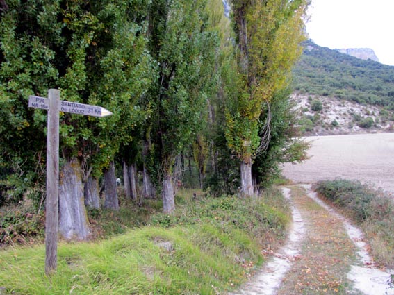 Un panneau indique Santiago de Lokiz  3,100km.